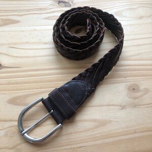 Vintage genuine leather brown braided belt